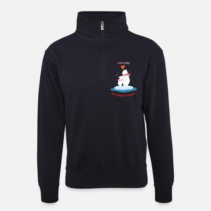 Eisbär mit Kind - Unisex Pullover mit Zip-Kragen - Dunkelnavy
