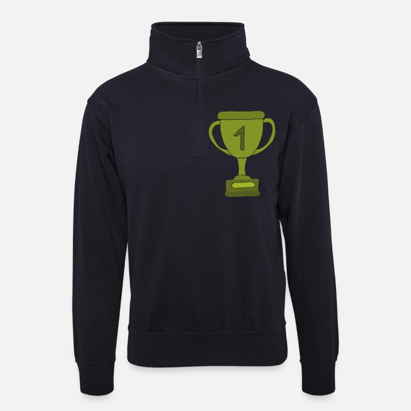 pokal gruen - Unisex Pullover mit Zip-Kragen - Dunkelnavy