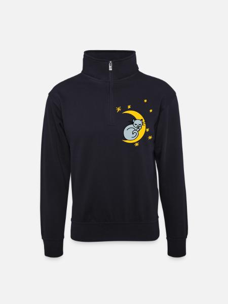 Mondkatze - Unisex Pullover mit Zip-Kragen - Dunkelnavy
