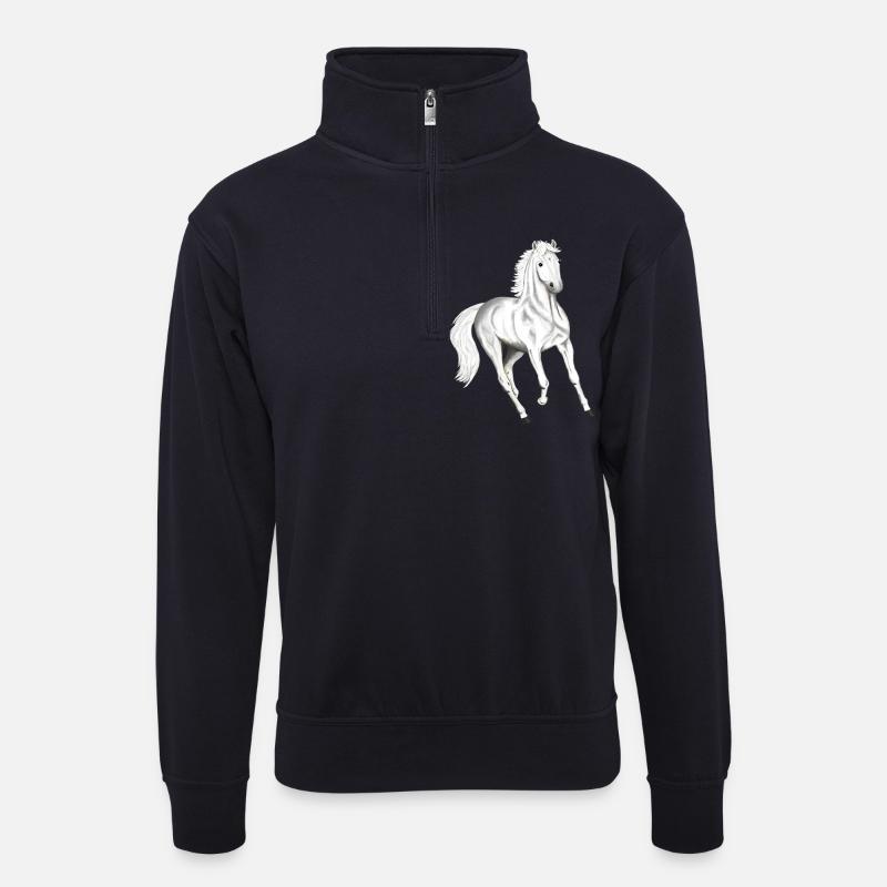 Langarmshirt mit Pferdemotiv Geronimo - Unisex Pullover mit Zip-Kragen - Dunkelnavy
