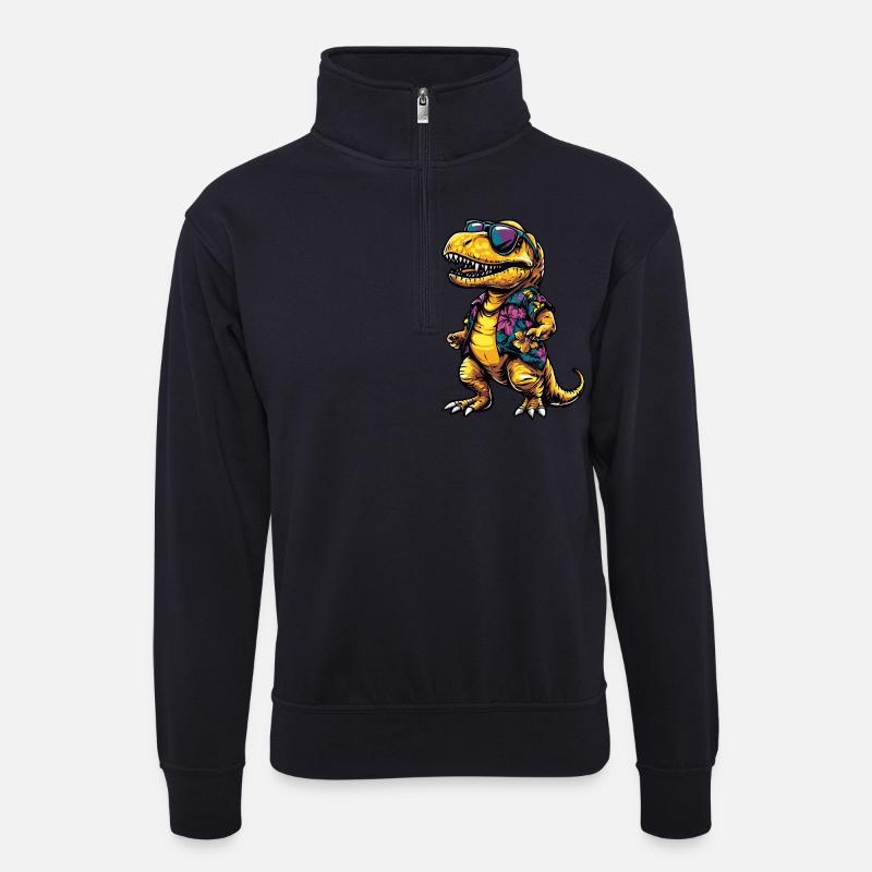 Dinosaurier T-Rex Cool Sommer - Unisex Pullover mit Zip-Kragen - Dunkelnavy