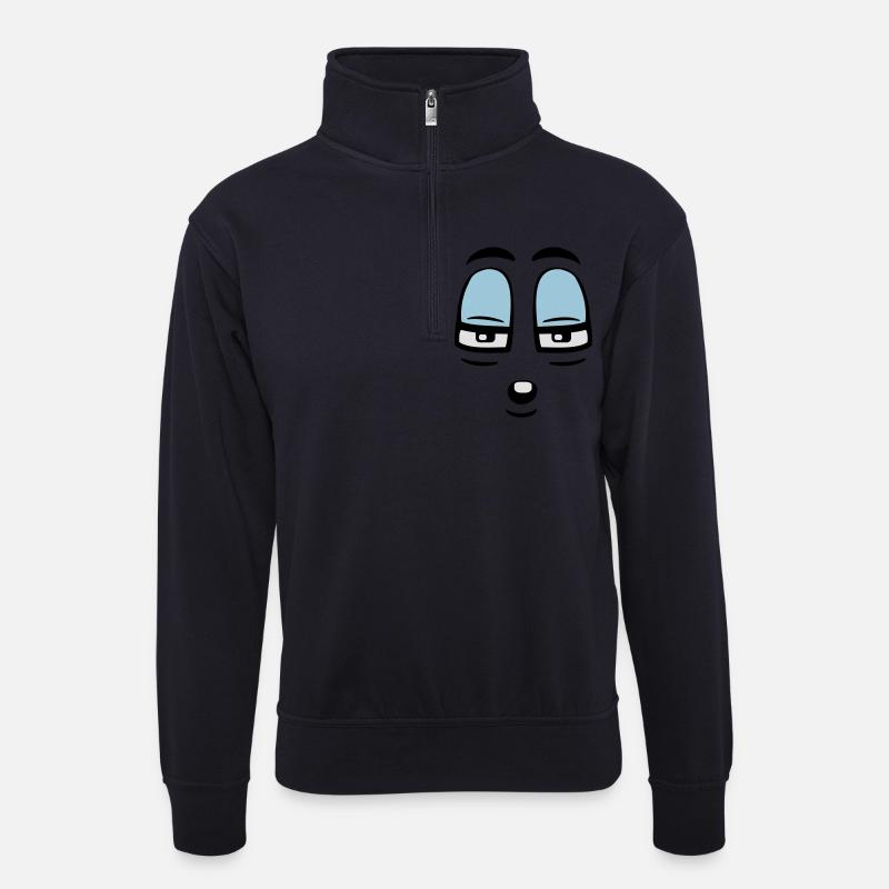 Skeptical Comic Face Judgmental Gaze - Unisex sweater with zip collar - dark navy