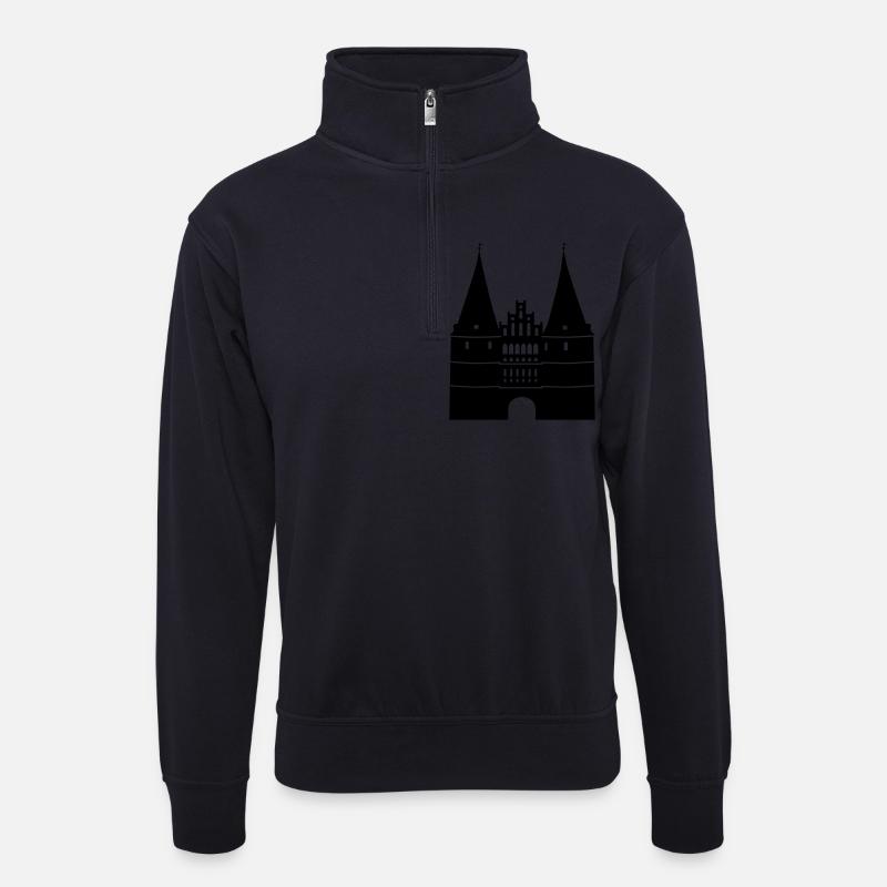 Holstentor von Lübeck - Unisex Pullover mit Zip-Kragen - Dunkelnavy