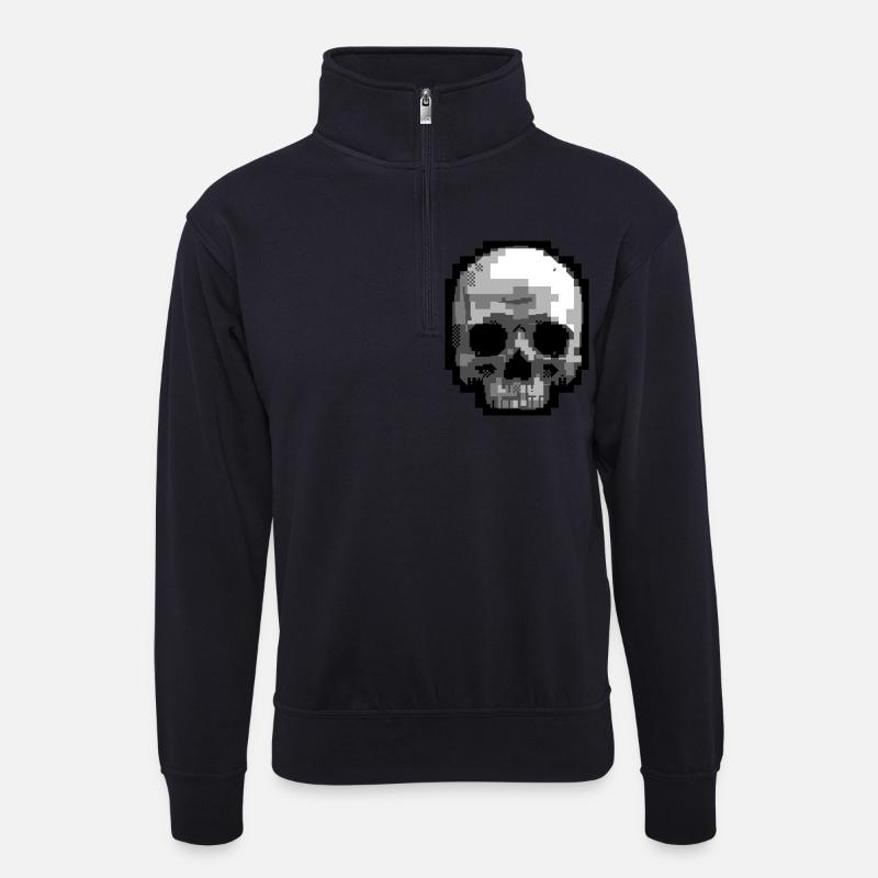 PETSCII Schädel - Unisex Pullover mit Zip-Kragen - Dunkelnavy