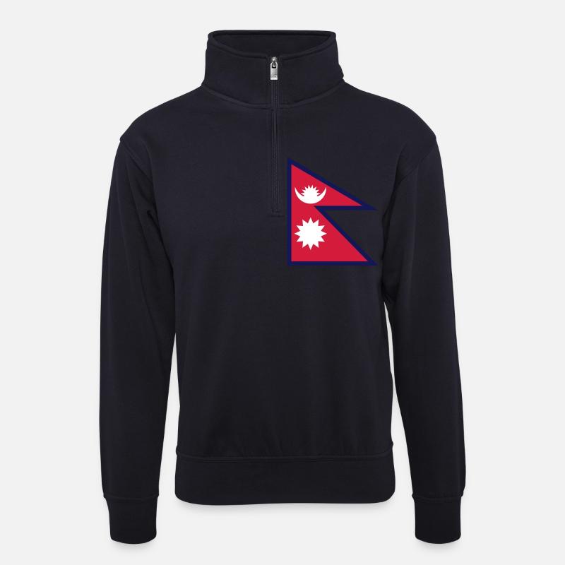 nepal flag - Unisex Pullover mit Zip-Kragen - Dunkelnavy