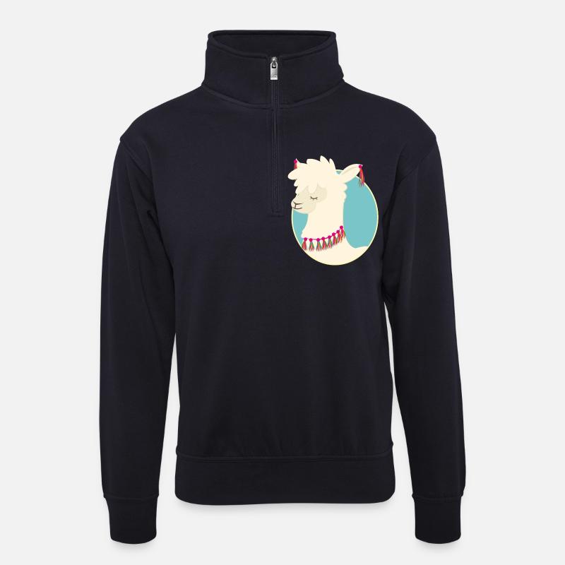 Lama - Unisex Pullover mit Zip-Kragen - Dunkelnavy