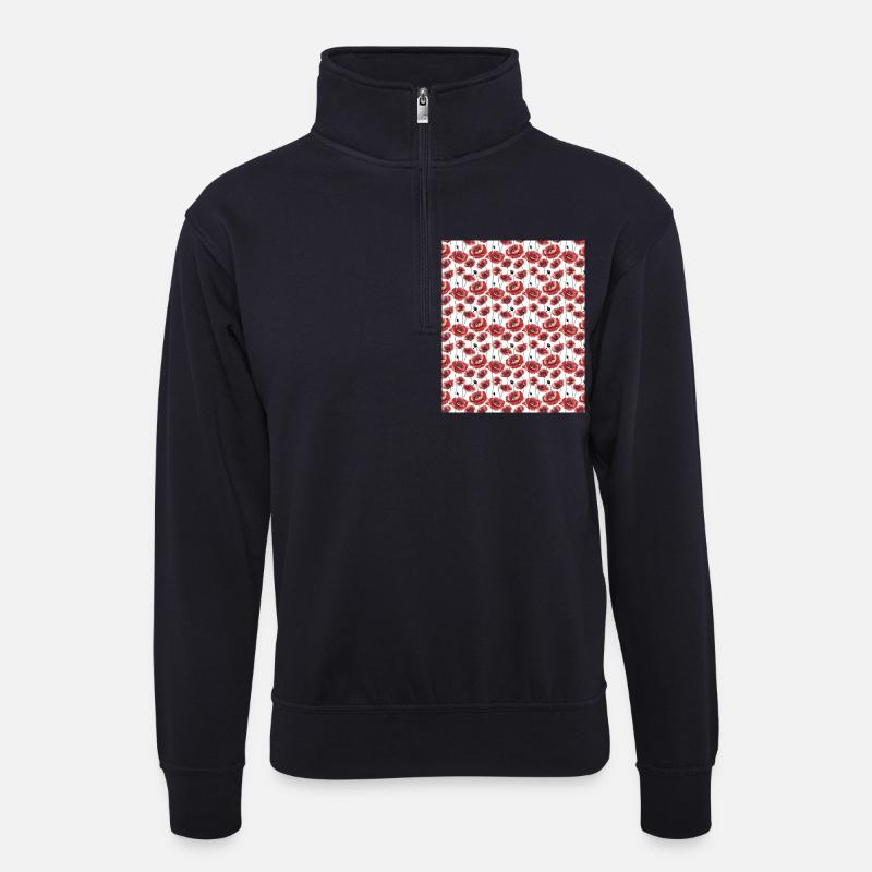 Klatschmohn - Unisex Pullover mit Zip-Kragen - Dunkelnavy