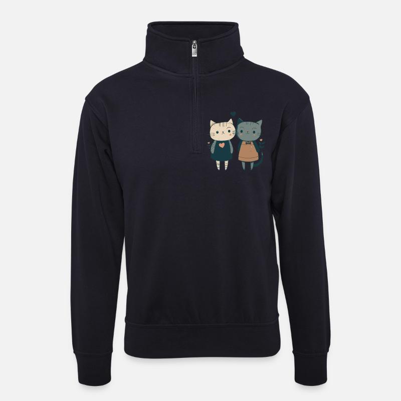 süßes Katzenpaar - Unisex Pullover mit Zip-Kragen - Dunkelnavy