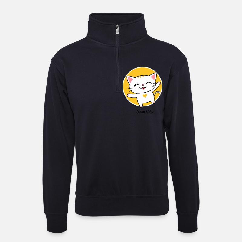Lucky Neko - Unisex Pullover mit Zip-Kragen - Dunkelnavy