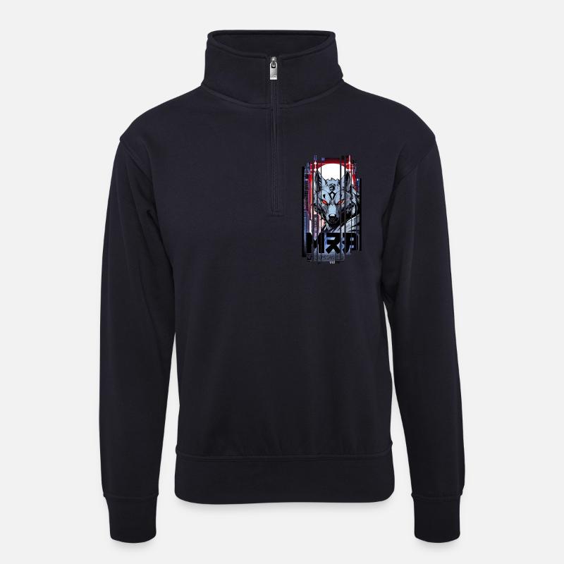 Silver Wolf Cyborg Geometric - Unisex sweater with zip collar - dark navy