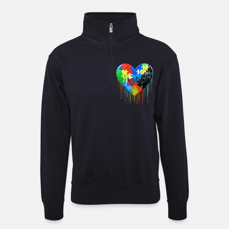 Autismus Puzzle Herz - Unisex Pullover mit Zip-Kragen - Dunkelnavy