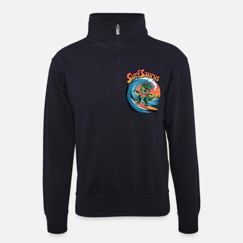 Surfsaurus - Unisex sweater with zip collar - dark navy