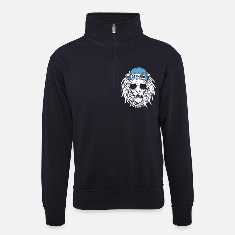 Löwe Gerhard - Unisex Pullover mit Zip-Kragen - Dunkelnavy