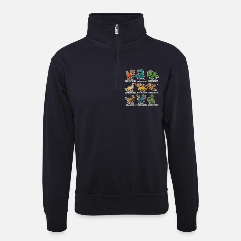 Dino Übersicht Dinosaurier - Unisex Pullover mit Zip-Kragen - Dunkelnavy