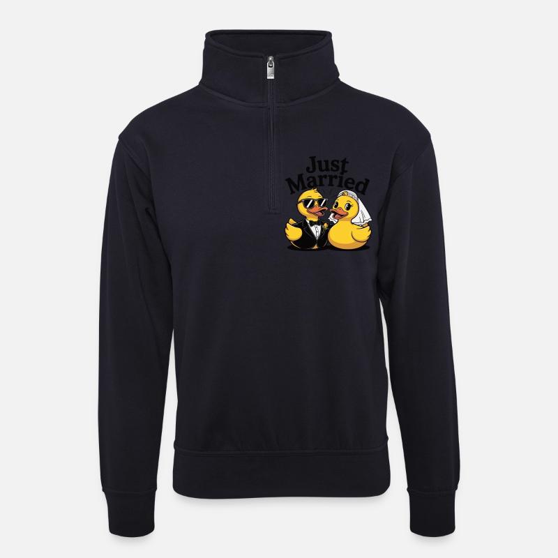 Just Married Gummiente Brautpaar - Unisex Pullover mit Zip-Kragen - Dunkelnavy