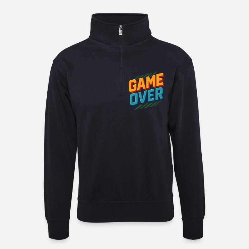 Game Over – Retro Gamer Design - Unisex Pullover mit Zip-Kragen - Dunkelnavy