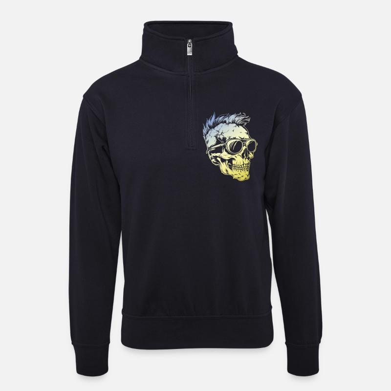 Punker Skull - Unisex Pullover mit Zip-Kragen - Dunkelnavy