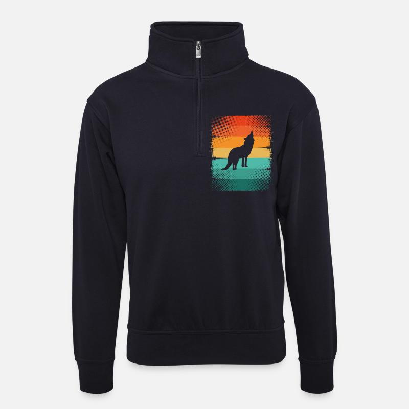 Wolf - Unisex Pullover mit Zip-Kragen - Dunkelnavy