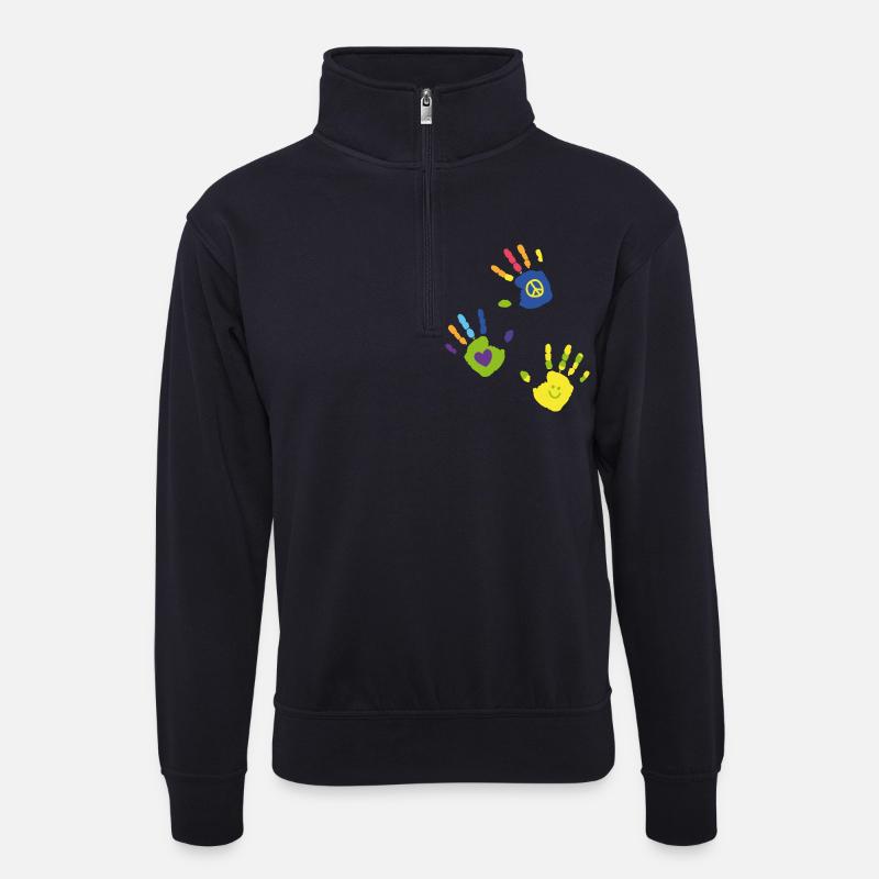 Kinderhände (Bunt) - Unisex Pullover mit Zip-Kragen - Dunkelnavy