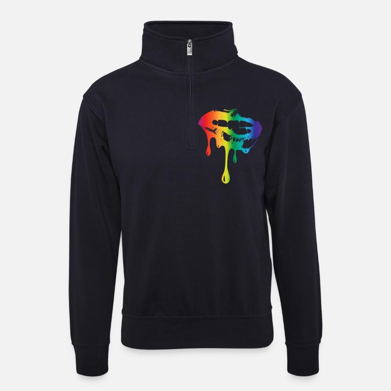 Lips Regenbogen - Unisex Pullover mit Zip-Kragen - Dunkelnavy