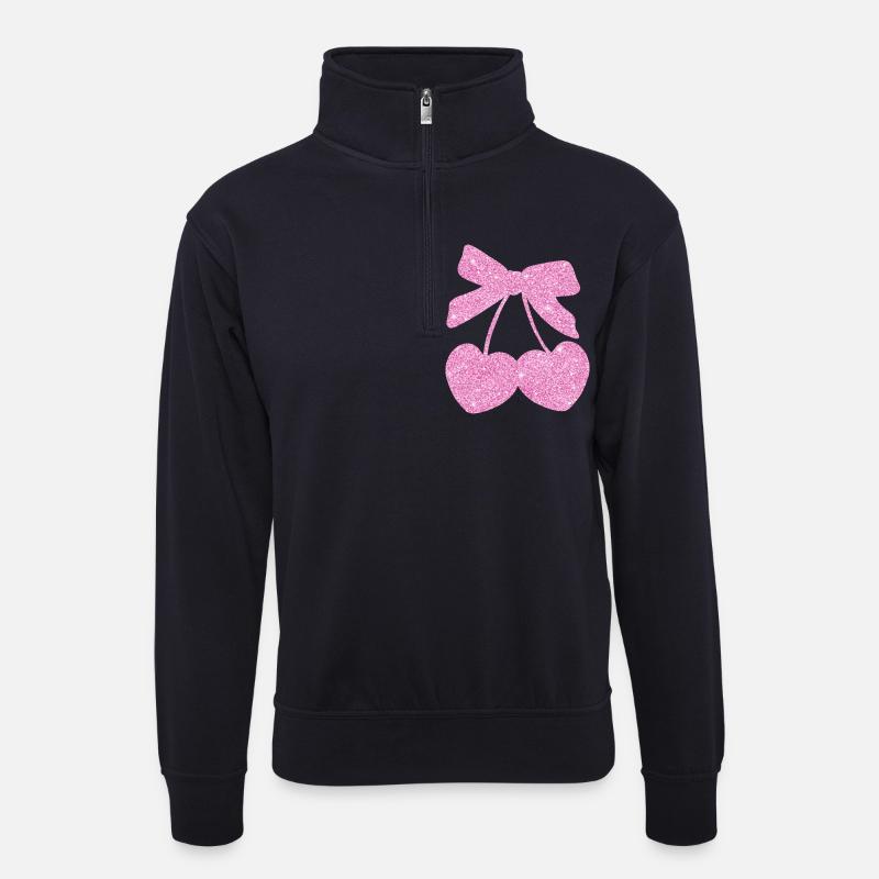 Rosa Herzkirschen - Unisex Pullover mit Zip-Kragen - Dunkelnavy