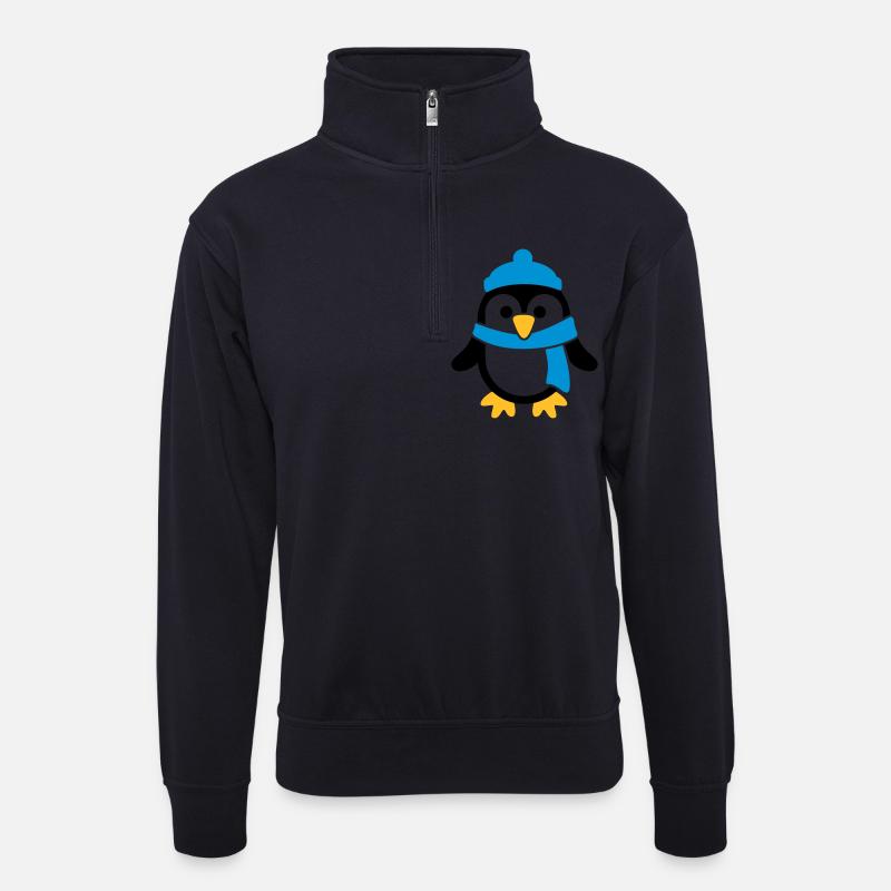 Pinguin - Unisex Pullover mit Zip-Kragen - Dunkelnavy