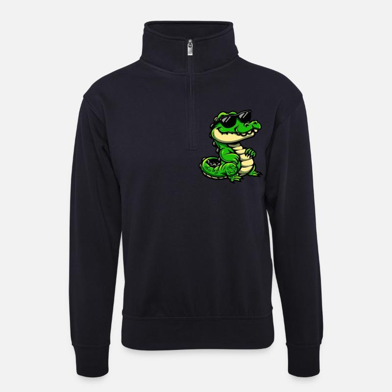 Alligator Cool Tier - Unisex Pullover mit Zip-Kragen - Dunkelnavy