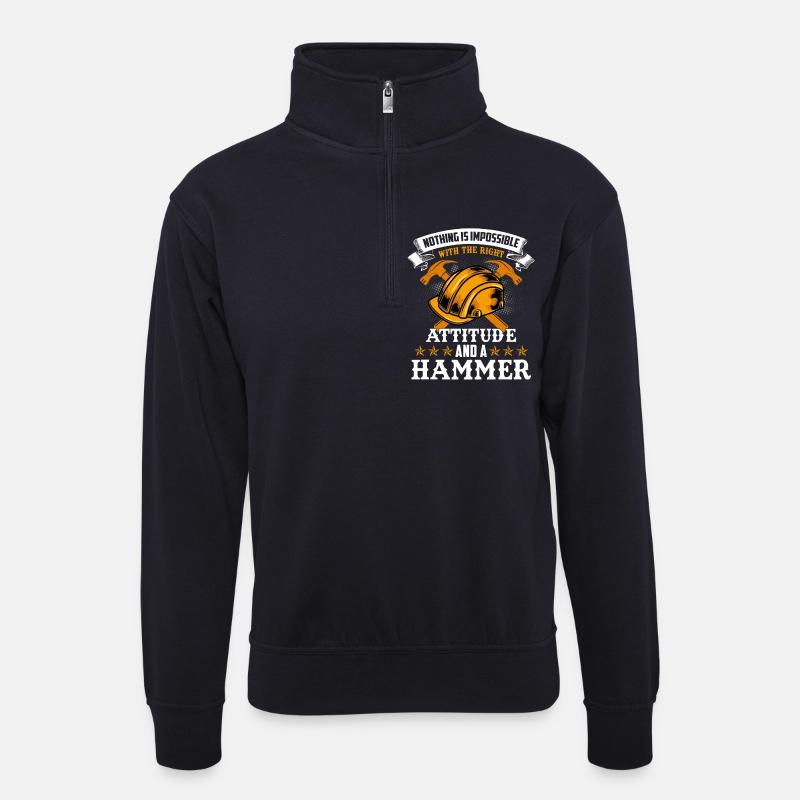construction worker hammer - Unisex Pullover mit Zip-Kragen - Dunkelnavy