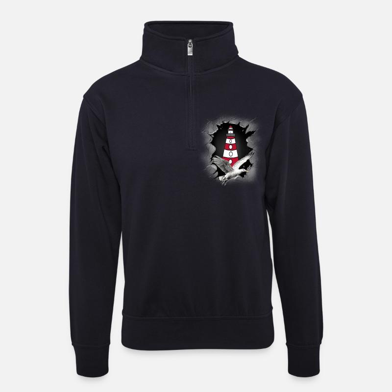 Seagull Lighthouse Maritime Lighthouses Seagulls - Unisex sweater with zip collar - dark navy