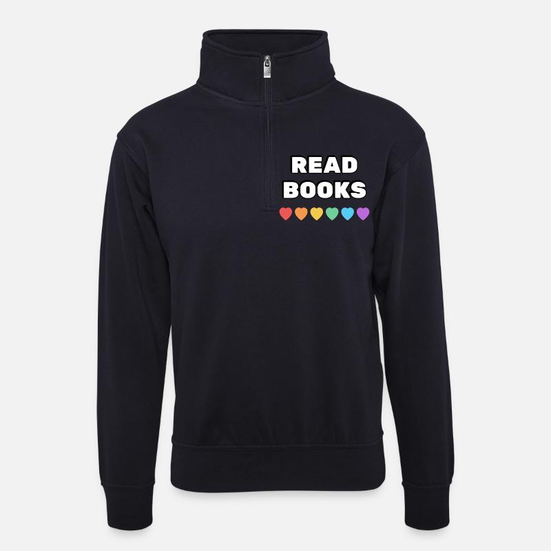 Lire des livres Rainbow Hearts - Sweat col montant zippé unisexe - bleu marine foncé