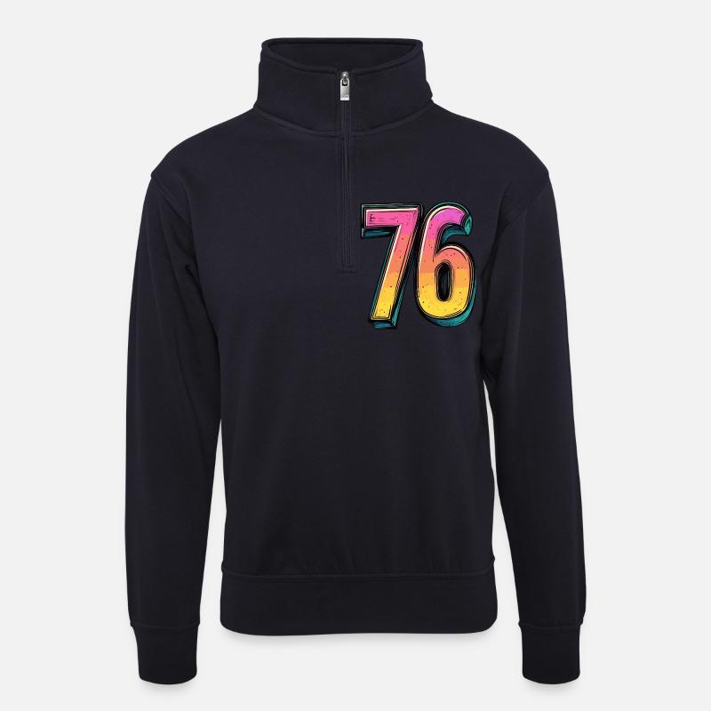 76 Zahl Comic - Unisex Pullover mit Zip-Kragen - Dunkelnavy