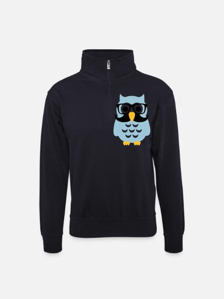 Eule - Unisex Pullover mit Zip-Kragen - Dunkelnavy