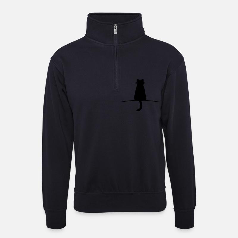 Chat chat minimal - Sweat col montant zippé unisexe - bleu marine foncé