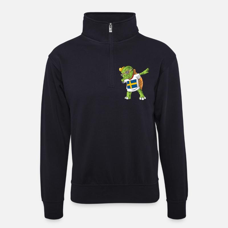 Schweden Dabbing Schildkröte - Unisex Pullover mit Zip-Kragen - Dunkelnavy