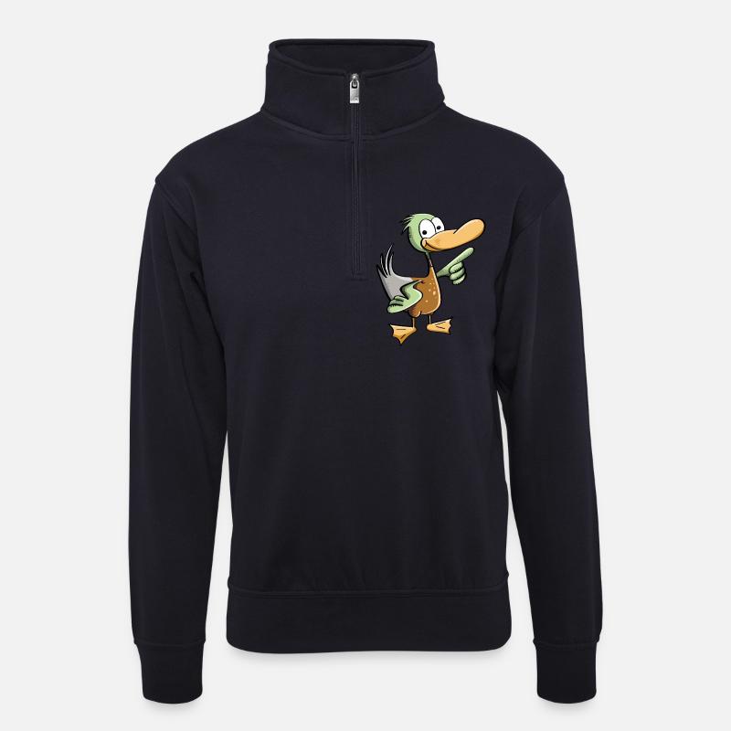 Lustiger Erpel - Ente Comic - Unisex Pullover mit Zip-Kragen - Dunkelnavy