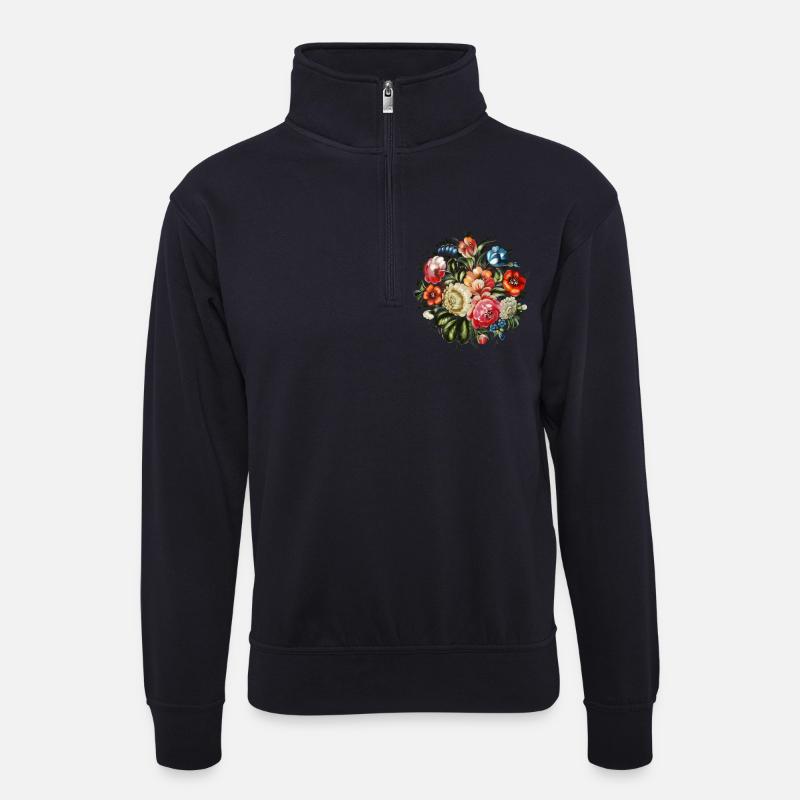Blumen Zhostovo - Unisex Pullover mit Zip-Kragen - Dunkelnavy