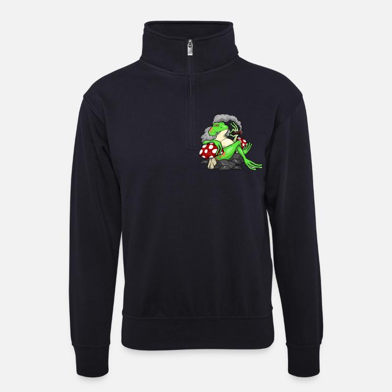 Frosch Zigarre - Unisex Pullover mit Zip-Kragen - Dunkelnavy