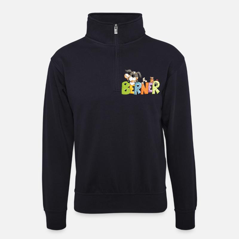 Berner Sennenhund hängt ab - Unisex Pullover mit Zip-Kragen - Dunkelnavy