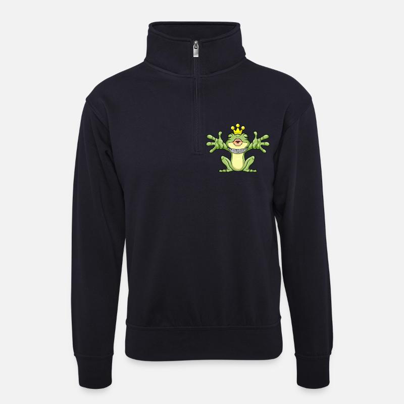 Frosch Krone - Unisex Pullover mit Zip-Kragen - Dunkelnavy