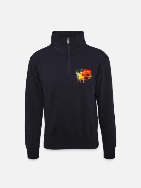 Brandweerlieden brandbestrijding aquarel tekening - Uniseks sweater met zip-kraag - donkernavy 