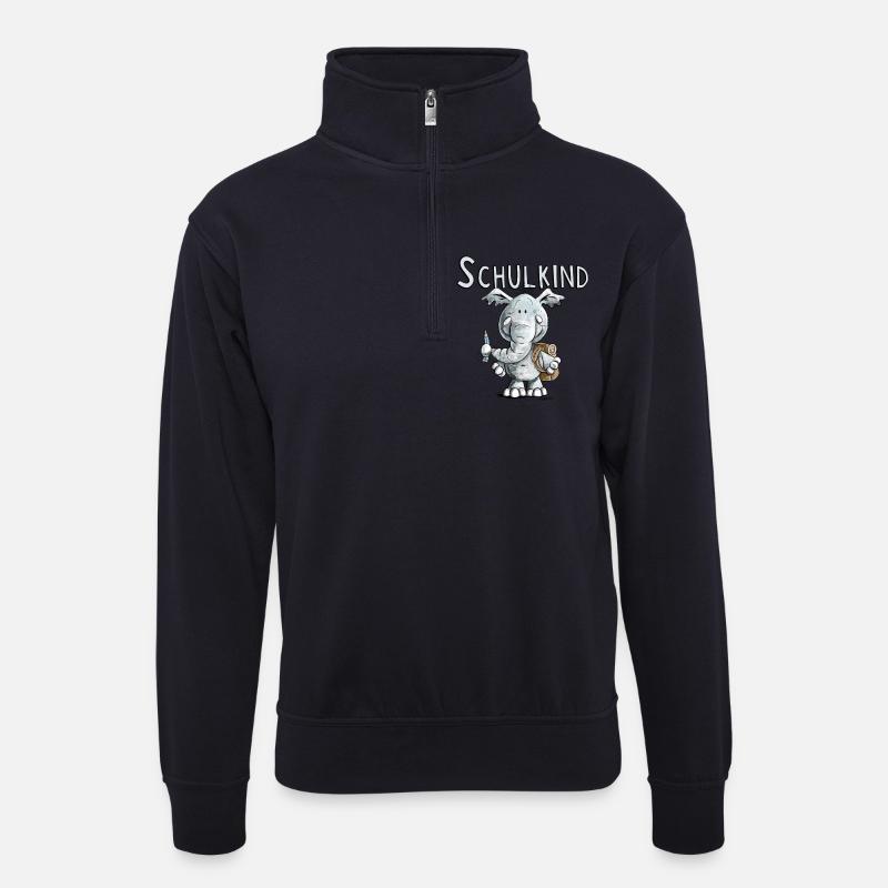 Schulkind Elefant I Einschulung Geschenk - Unisex Pullover mit Zip-Kragen - Dunkelnavy
