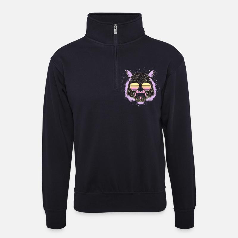 Tiger Psychedelic Brillenstil - Unisex Pullover mit Zip-Kragen - Dunkelnavy