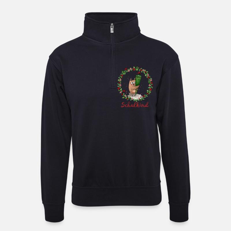 Schulkind Eule - Unisex Pullover mit Zip-Kragen - Dunkelnavy