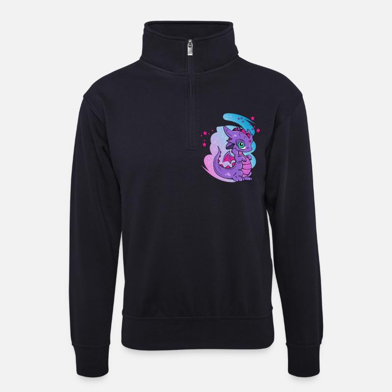 liebender Fantasy-Drache - Unisex Pullover mit Zip-Kragen - Dunkelnavy