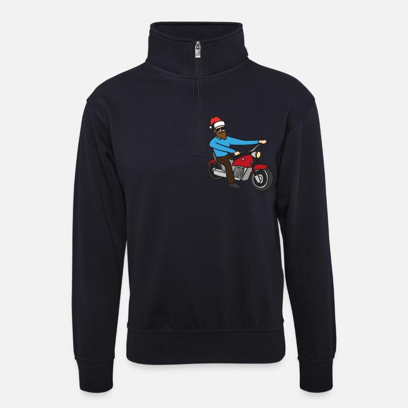 Motorradfahrer Weihnachten - Unisex Pullover mit Zip-Kragen - Dunkelnavy