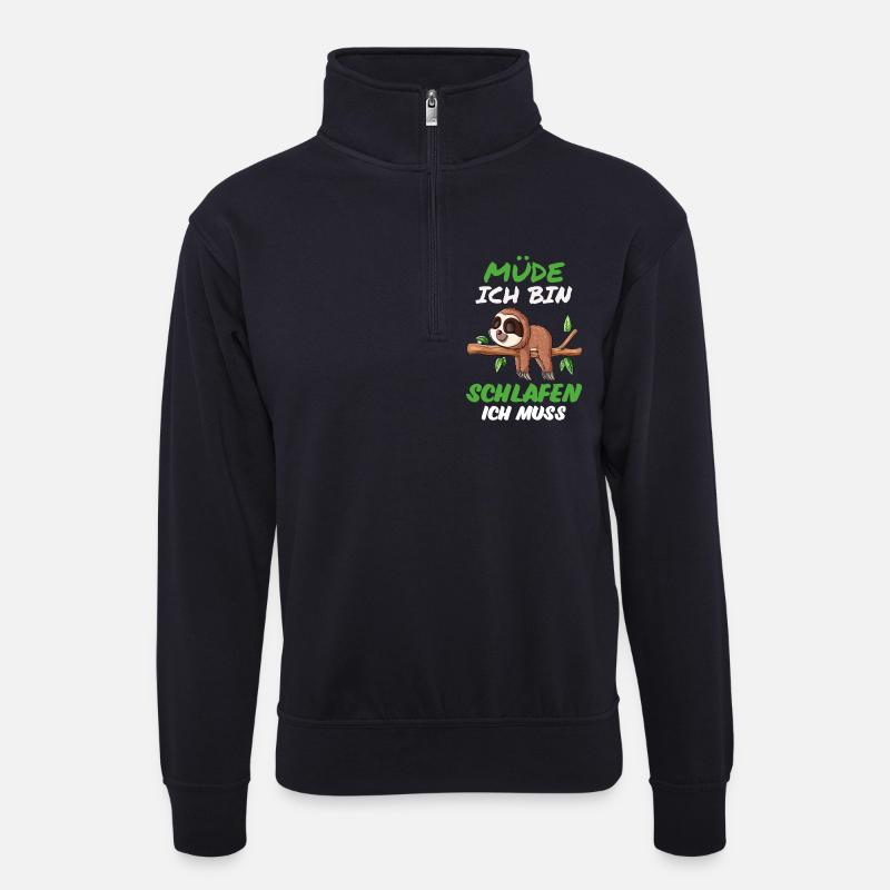 Faultier Müde - Unisex Pullover mit Zip-Kragen - Dunkelnavy