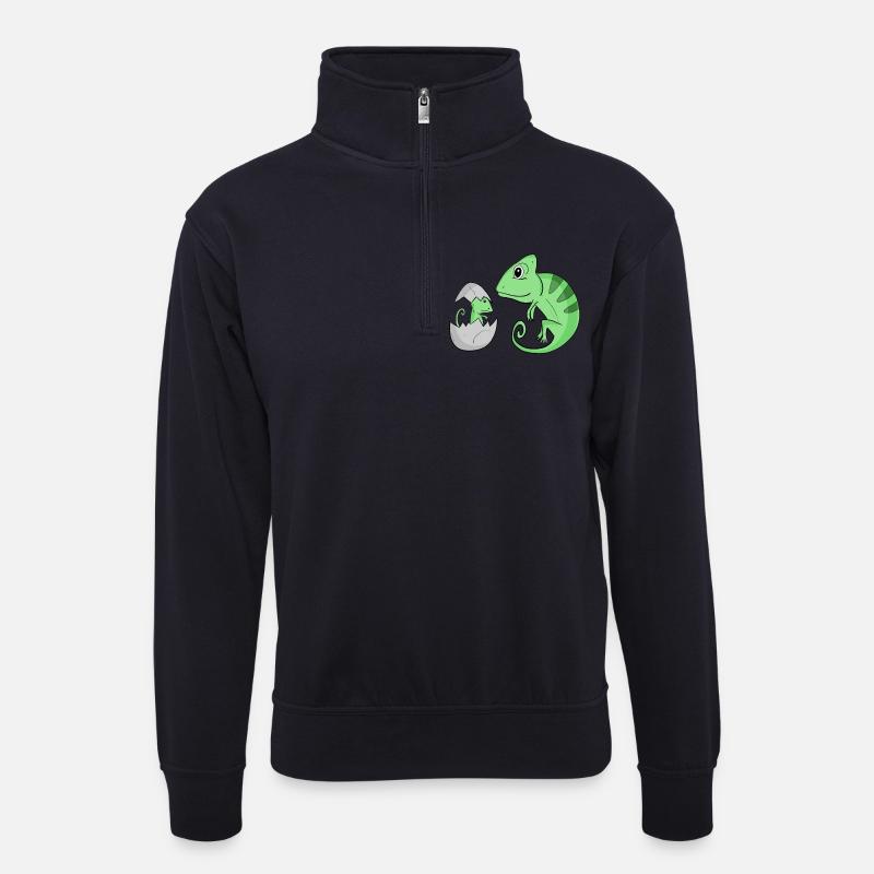 Caméléon avec bébé caméléon - Sweat col montant zippé unisexe - bleu marine foncé