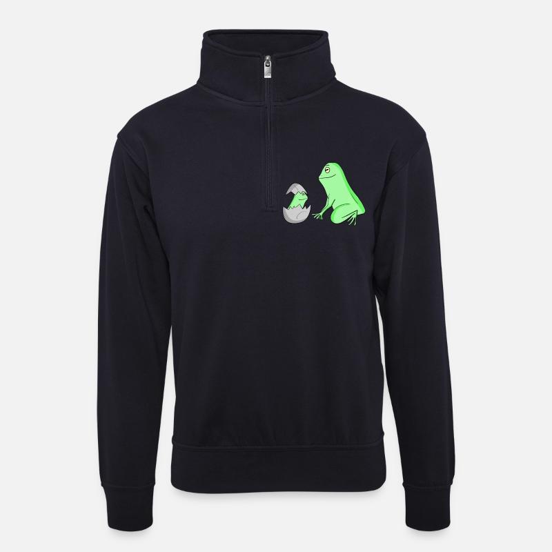Frosch mit Baby Frosch - Unisex Pullover mit Zip-Kragen - Dunkelnavy