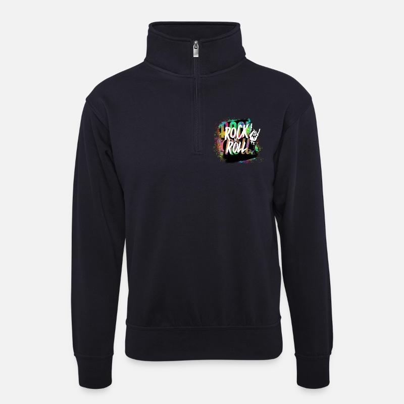 Rock n Roll Farbexplosion - Unisex Pullover mit Zip-Kragen - Dunkelnavy