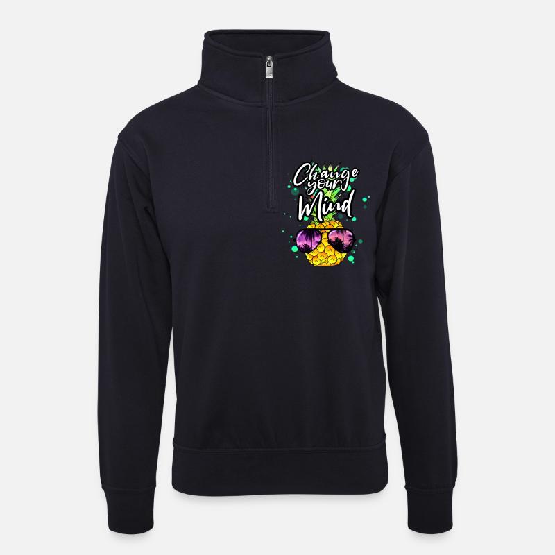 coole Ananas Change your Mind - Unisex Pullover mit Zip-Kragen - Dunkelnavy